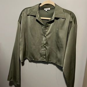 Olive green button down crop blouse